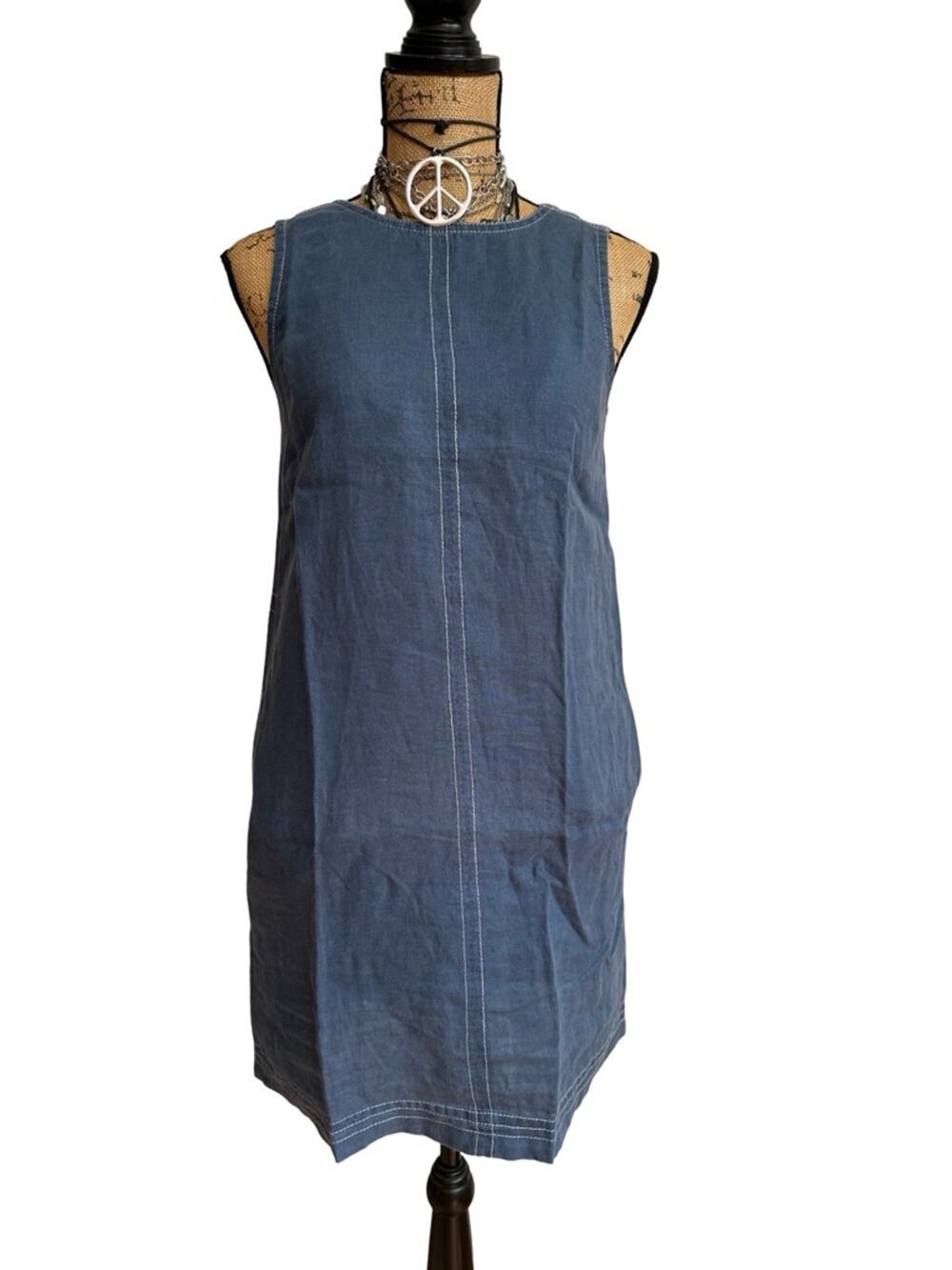 MICHAEL STARTS (Anthropologie) Sleeveless Indigo Blue Shift Dress - SIZE XS